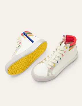 Leather High Top Trainers-White Rainbow