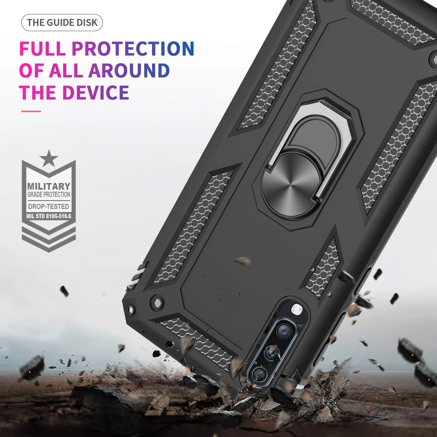 LeYi Galaxy A70/A70S Case with Ring Holder,Full Body Protective Silicone TPU Personalised Shockproof Tough Armour Phone Cover with 2 Tempered Glass