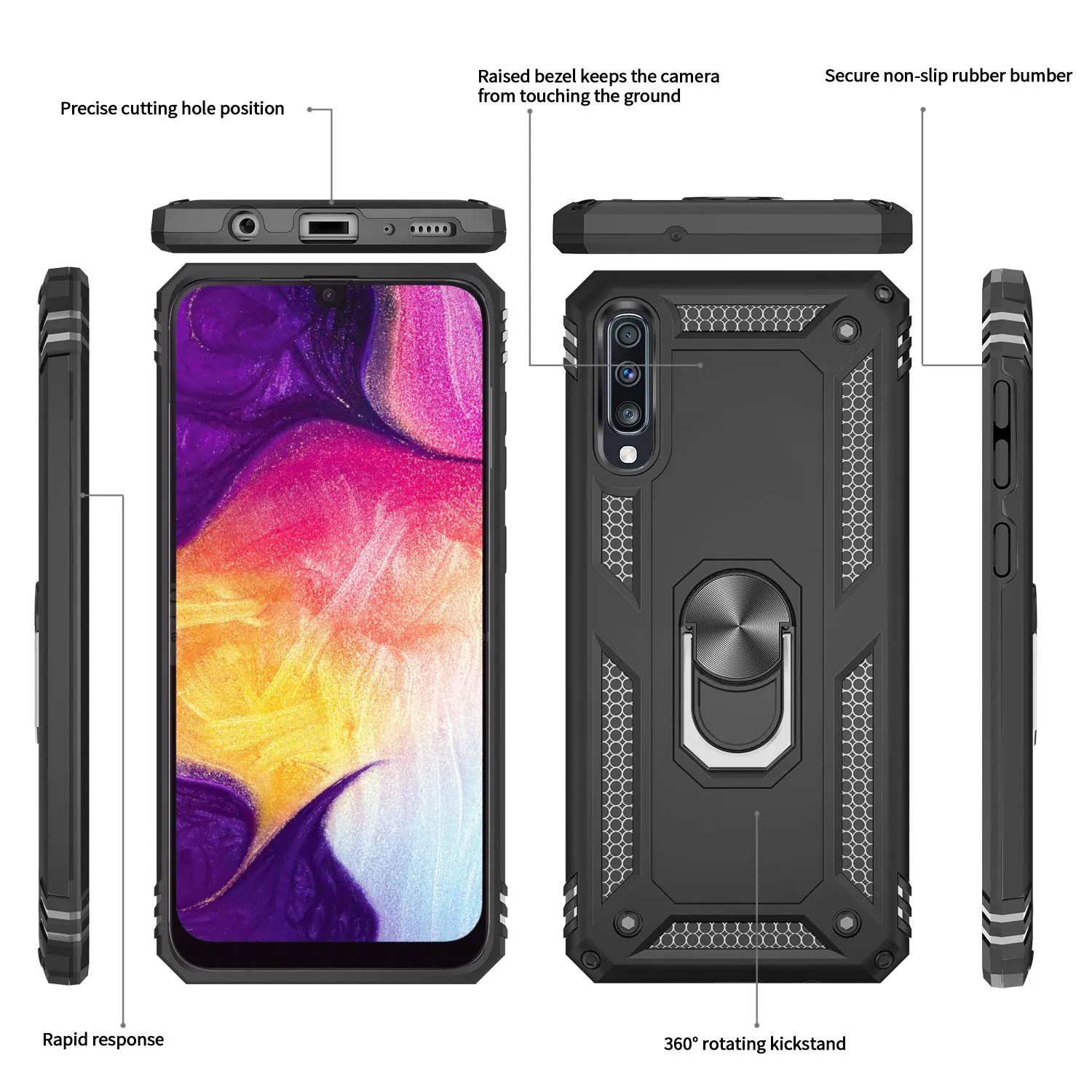 LeYi Galaxy A70/A70S Case with Ring Holder,Full Body Protective Silicone TPU Personalised Shockproof Tough Armour Phone Cover with 2 Tempered Glass