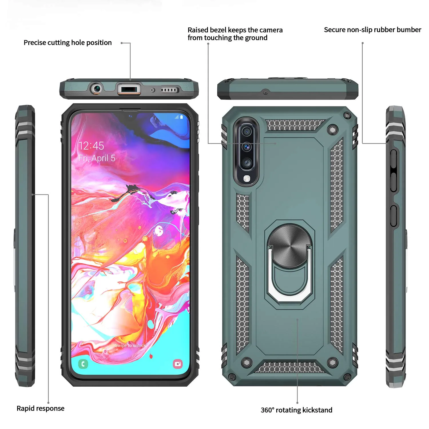 LeYi Galaxy A70/A70S Case with Ring Holder,Full Body Protective Silicone TPU Personalised Shockproof Tough Armour Phone Cover with 2 Tempered Glass