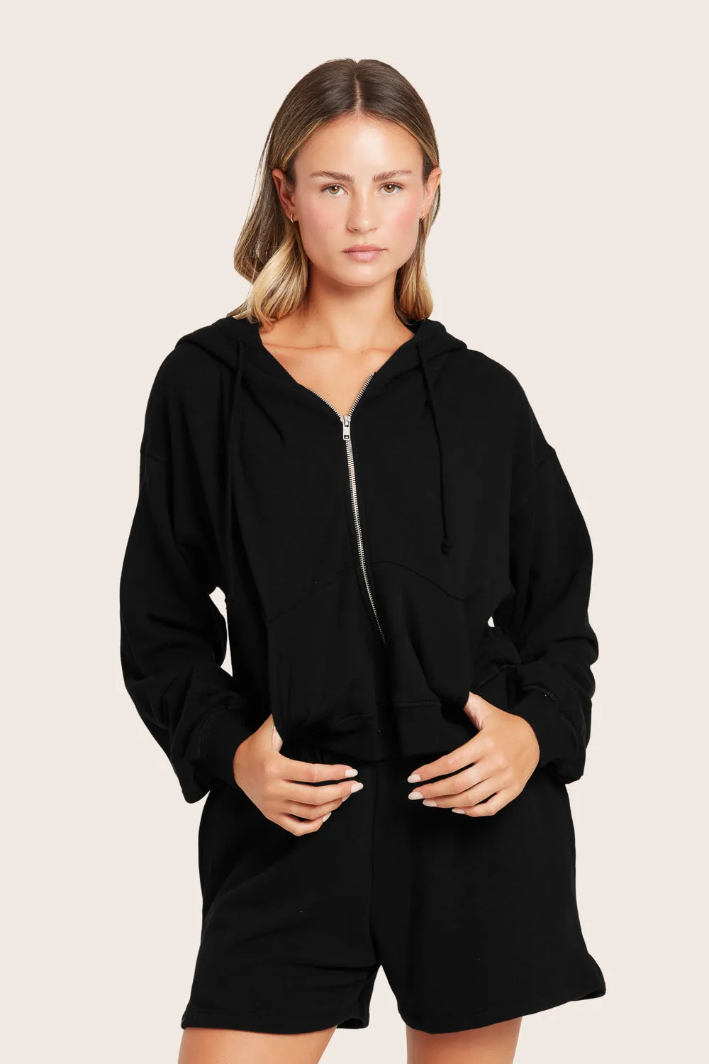 LIGHTWEIGHT SWEATS CLASSIC ZIP HOODIE - ONYX