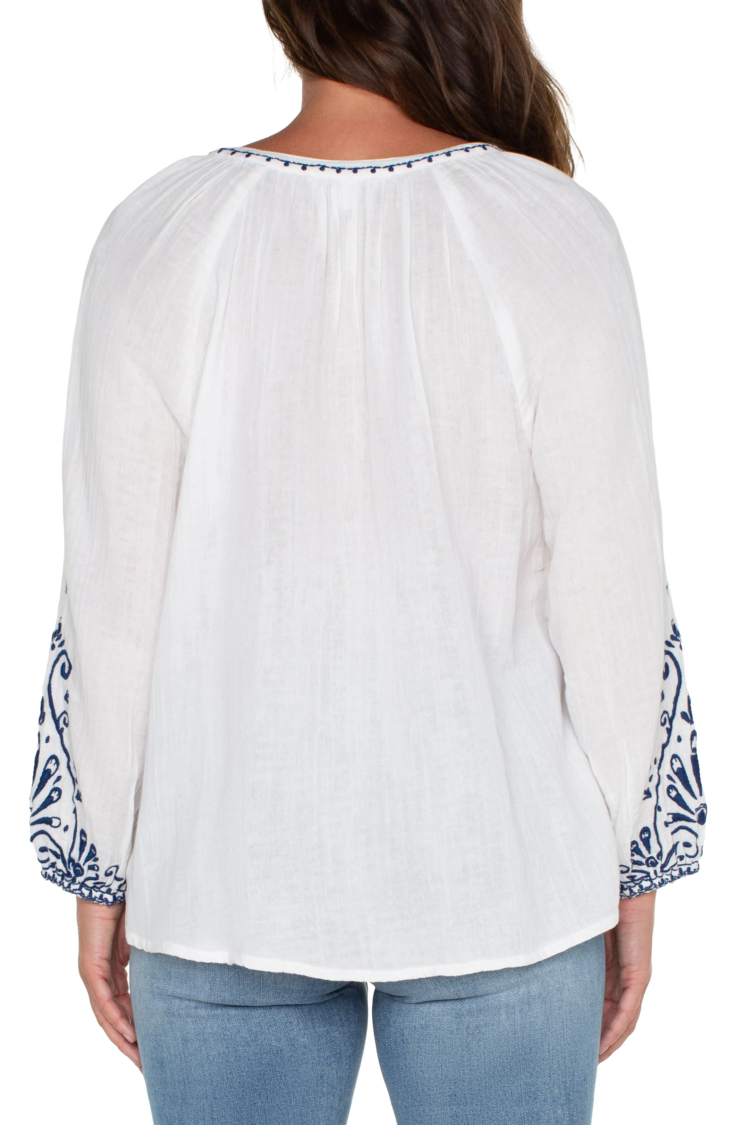 Long Sleeve Embroidered double Gauze Woven Top