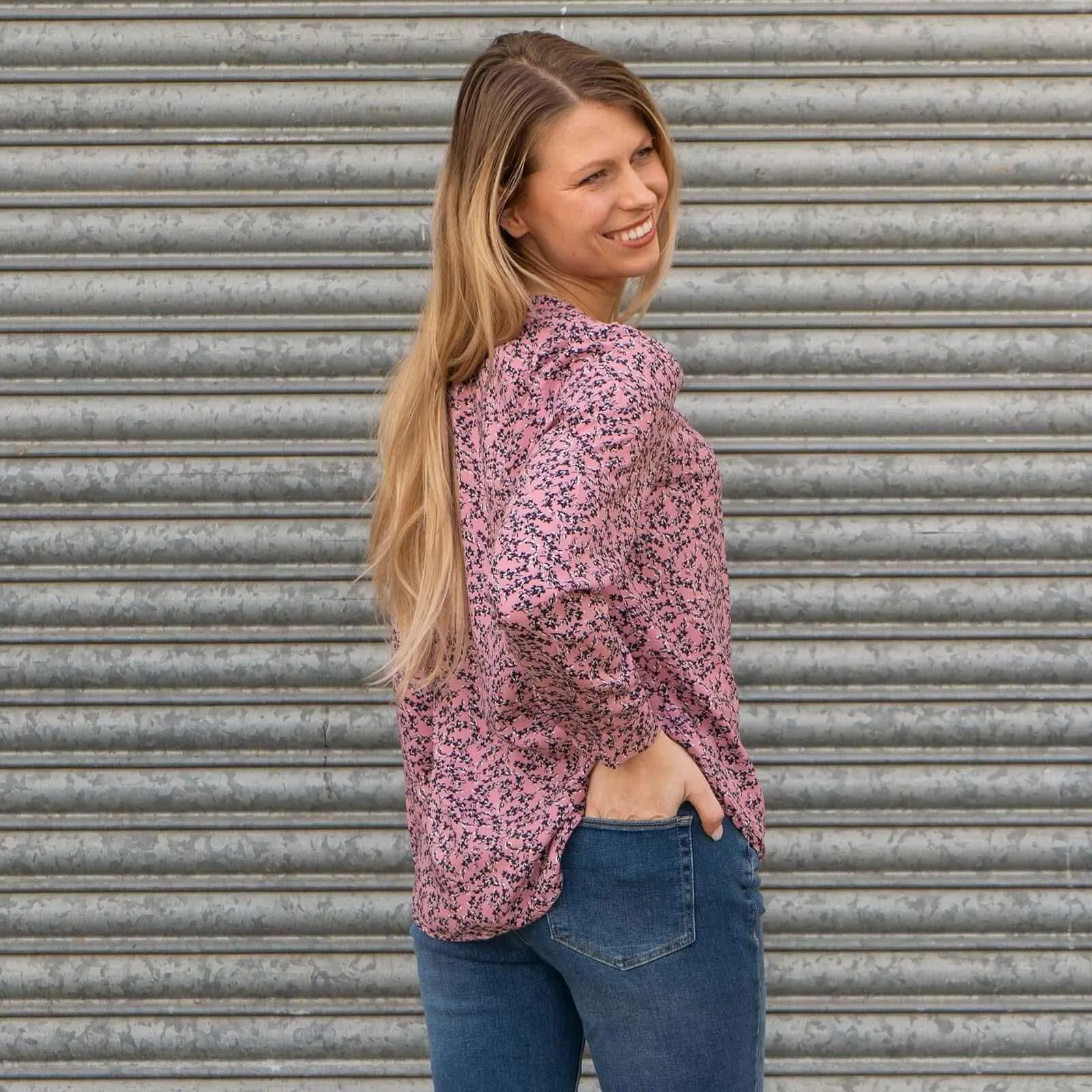 M&S Pink Ditsy Floral Print Long Sleeve Lightweight Relaxed Tops