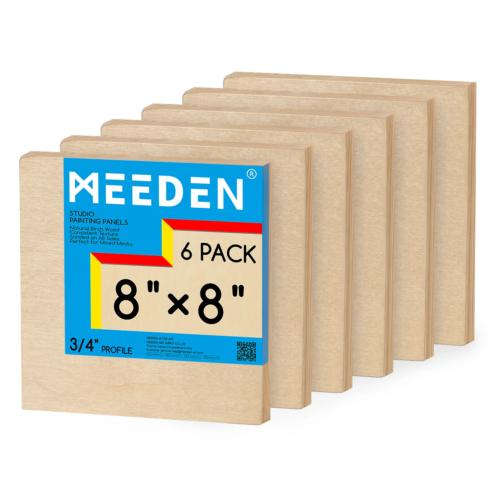 MEEDEN Artist Birch Wood Canvas Board, 3/4” Deep, 8x8 Inch, 6 Packs