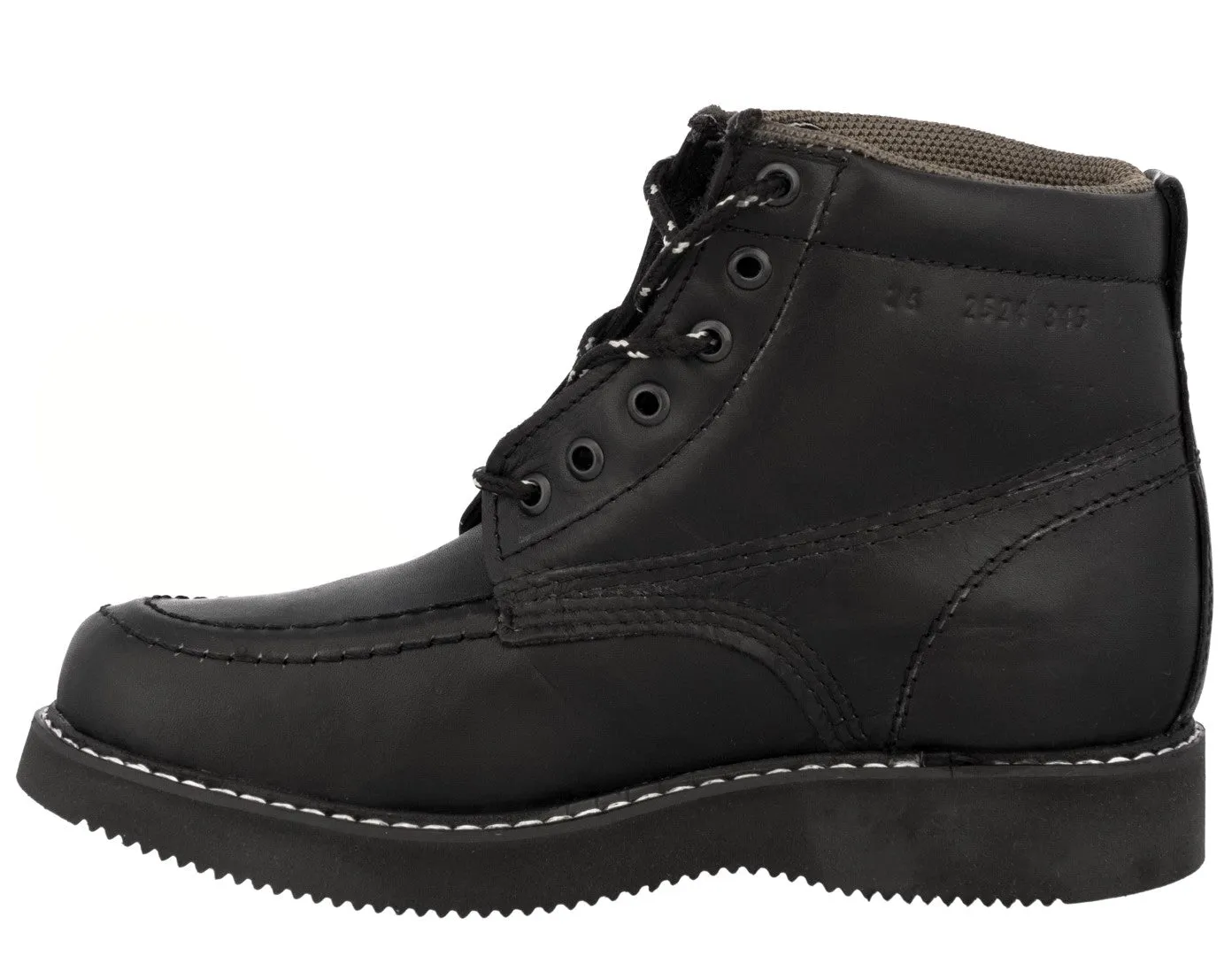 Mens Black Work Boots Leather Slip Resistant Lace Up Soft Toe - #650RA