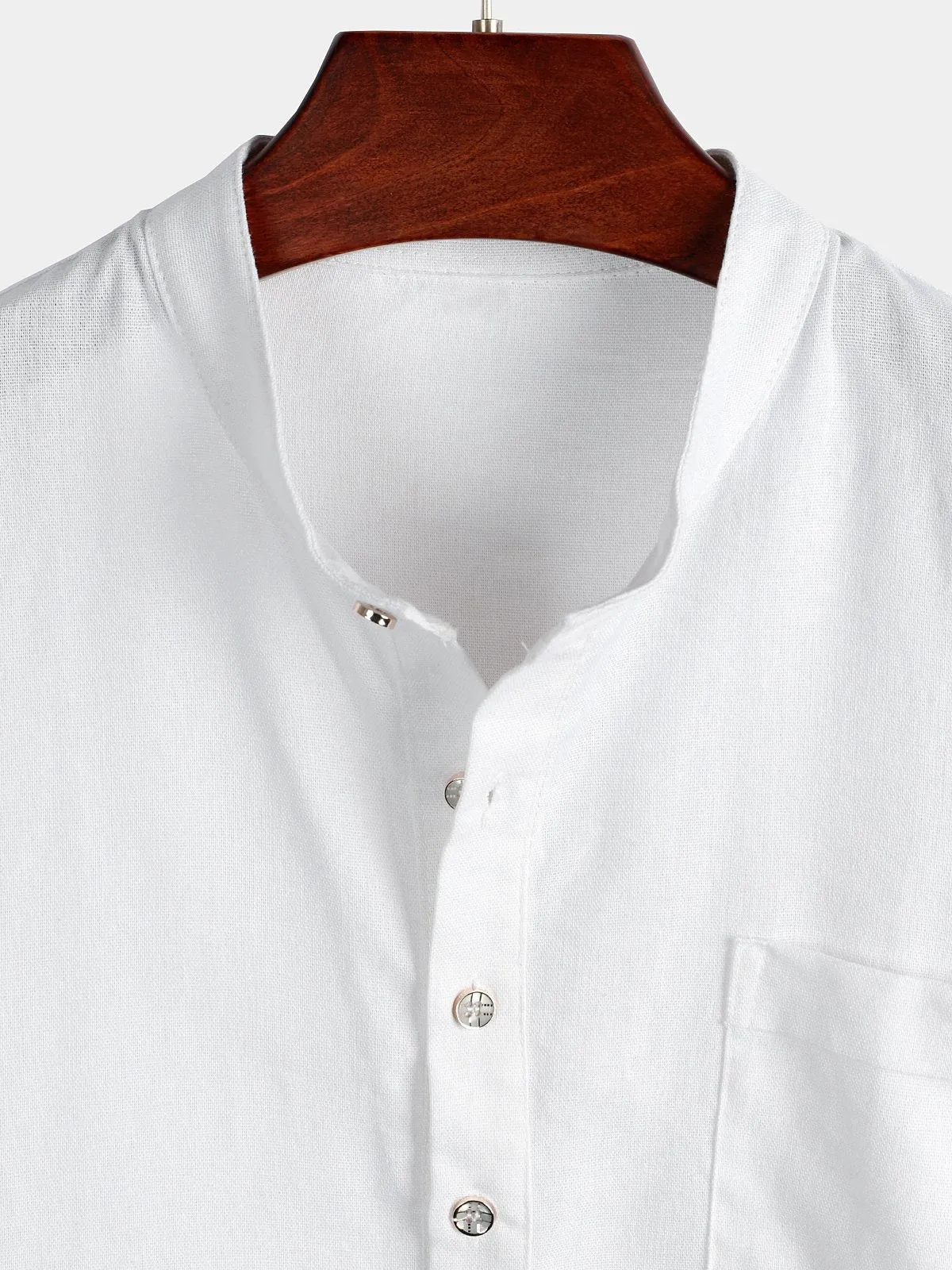 Men's Casual Stand Collar Half Button Pocket Front Shirt