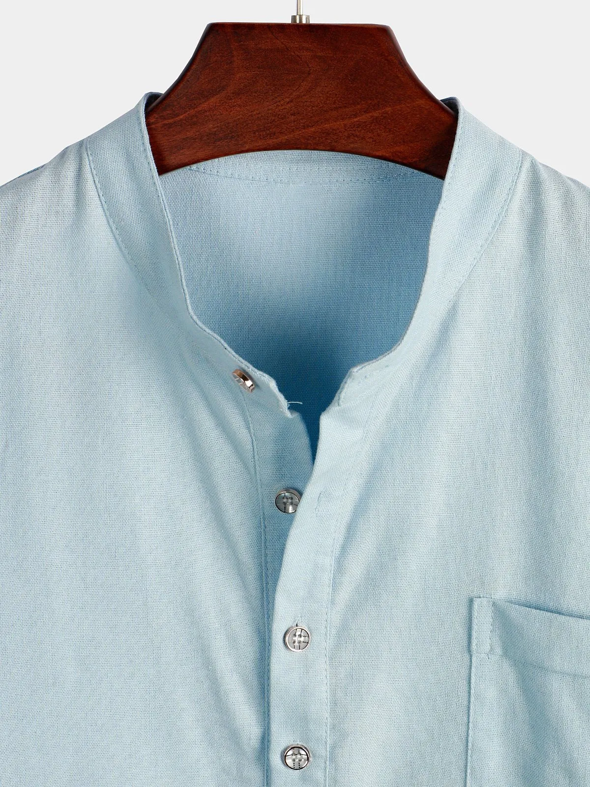 Men's Casual Stand Collar Half Button Pocket Front Shirt