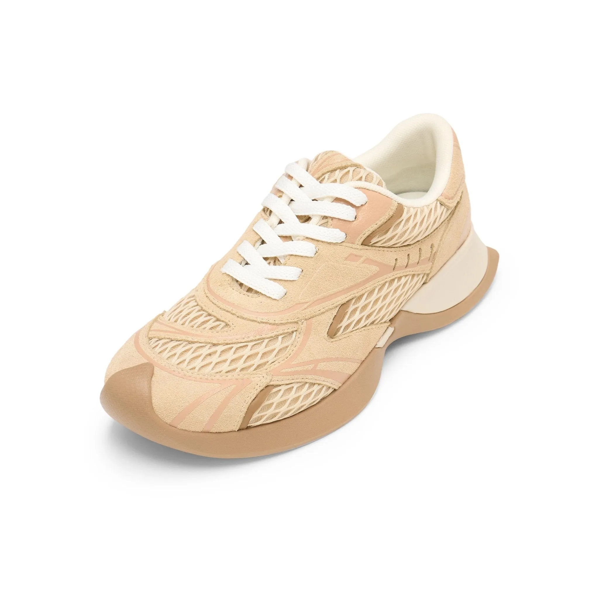 Mesh Stitching Embossed Vintage Running Shoes In Sandy