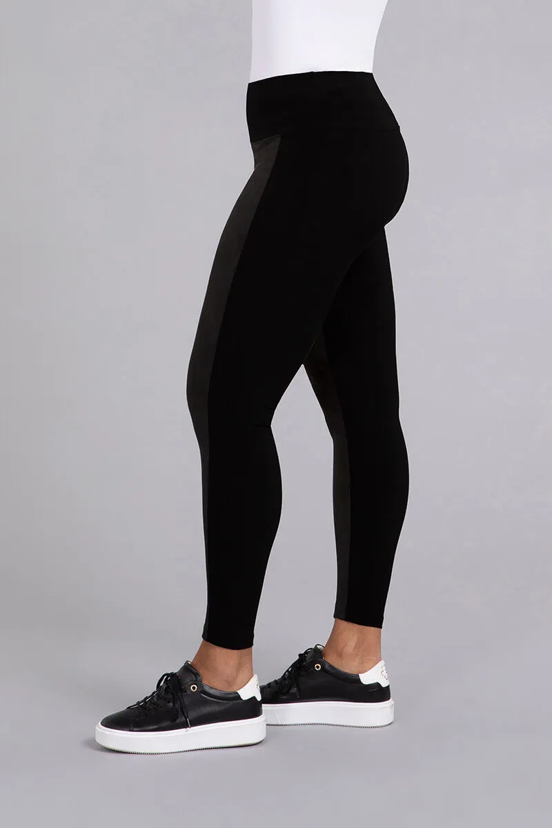 Mix Yoke Legging with Faux Suede | Black