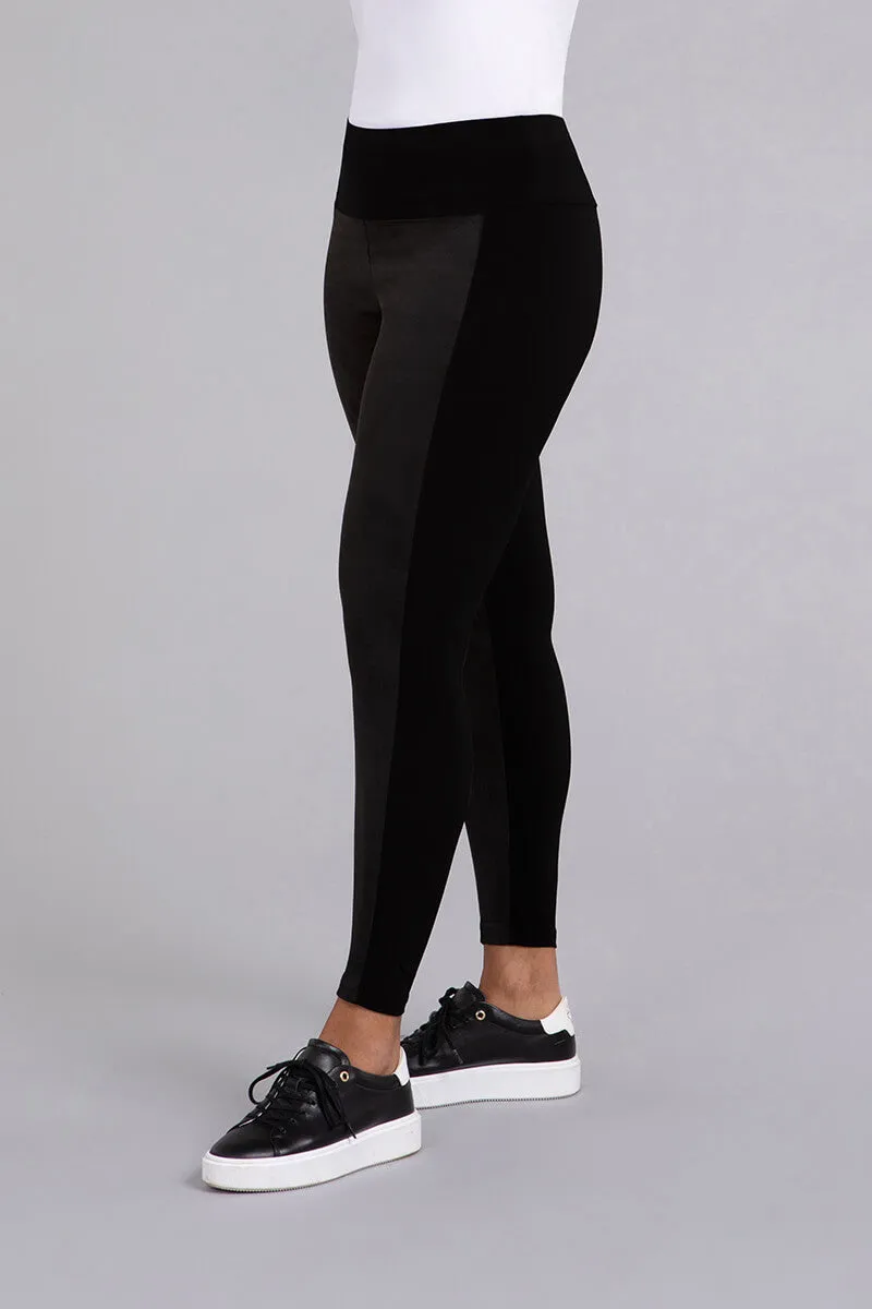 Mix Yoke Legging with Faux Suede | Black