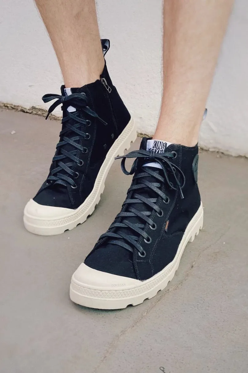 'New Hammer' vegan canvas high-top sneaker by King55 - black