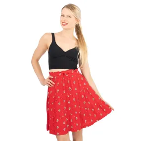 Next Red Floral Elasticated Waist Flare Casual Summer Tiered Short Skirts