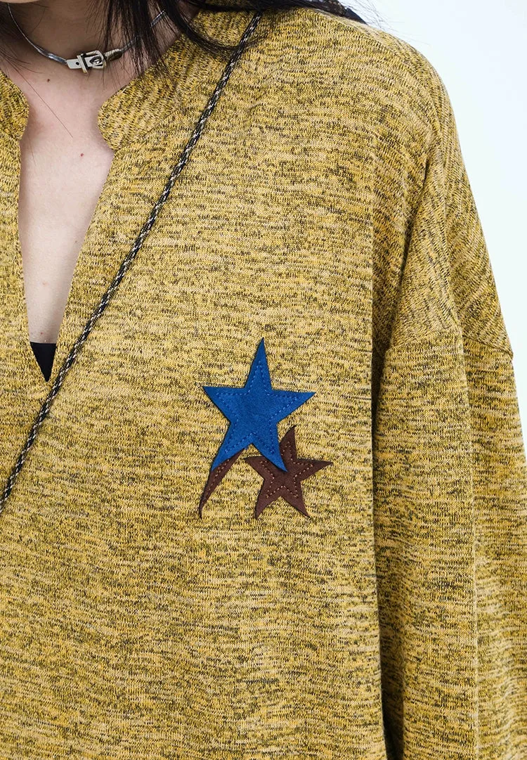 Oversized Heathered Long Sleeve Star-Print Tee