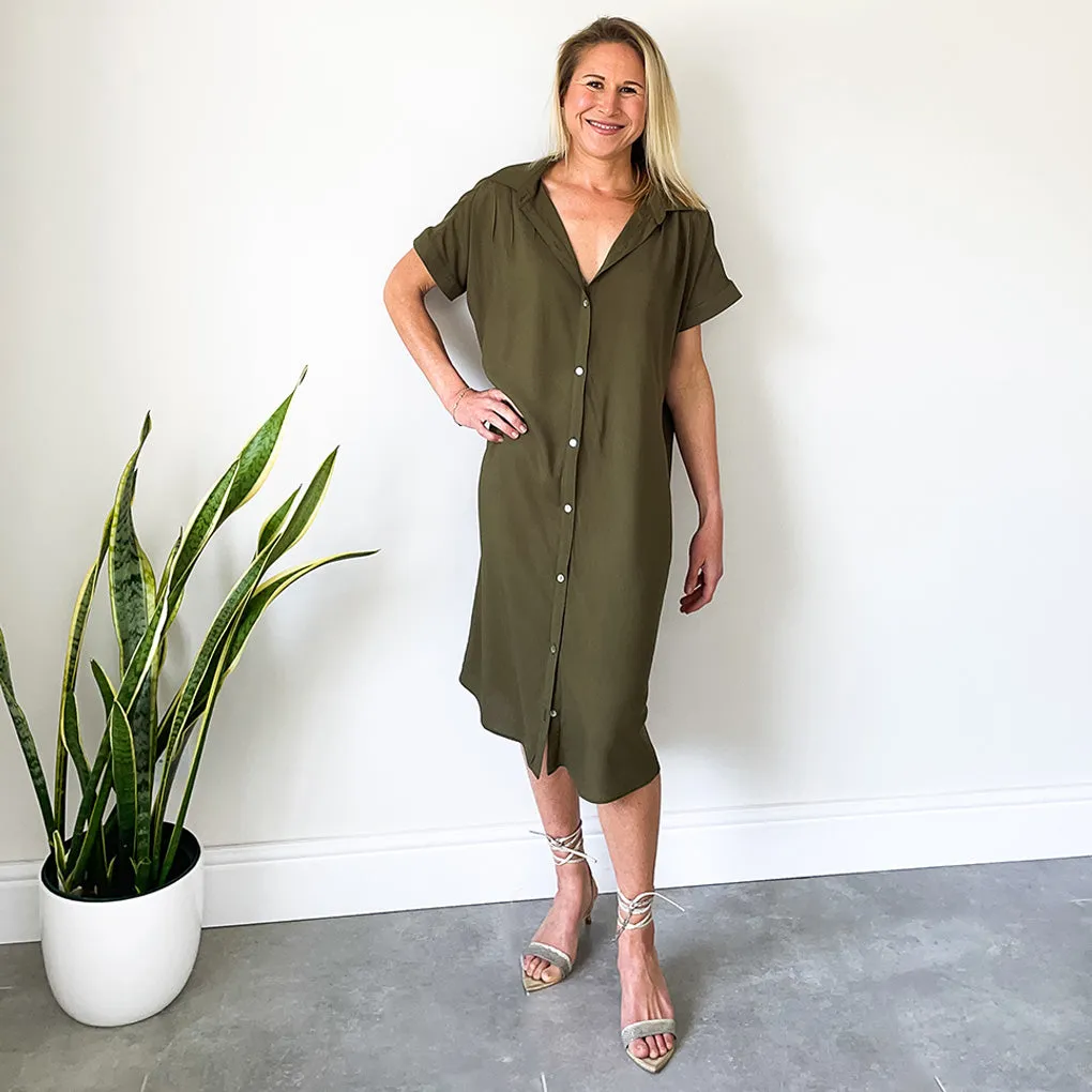 Oversized Shirt Dress - Olive