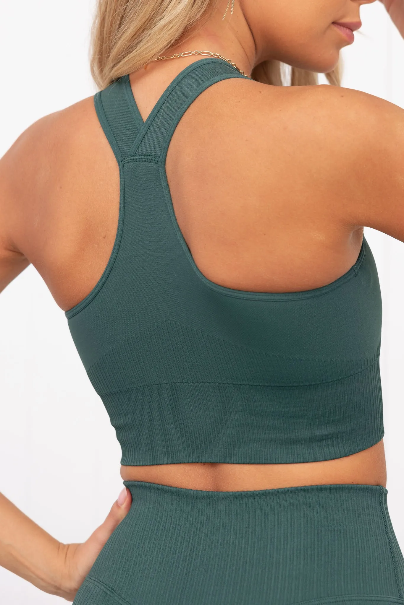 Pine Green High Support Ribbed Bra