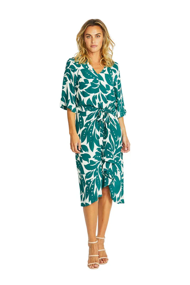 Ping Pong Mono Leaf  Knot Dress - Green