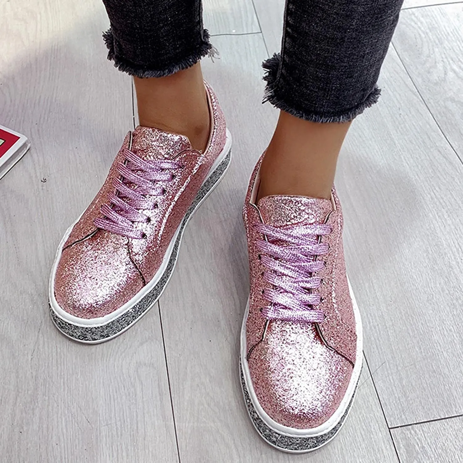 Platform Glitter Sequin Canvas Sneakers