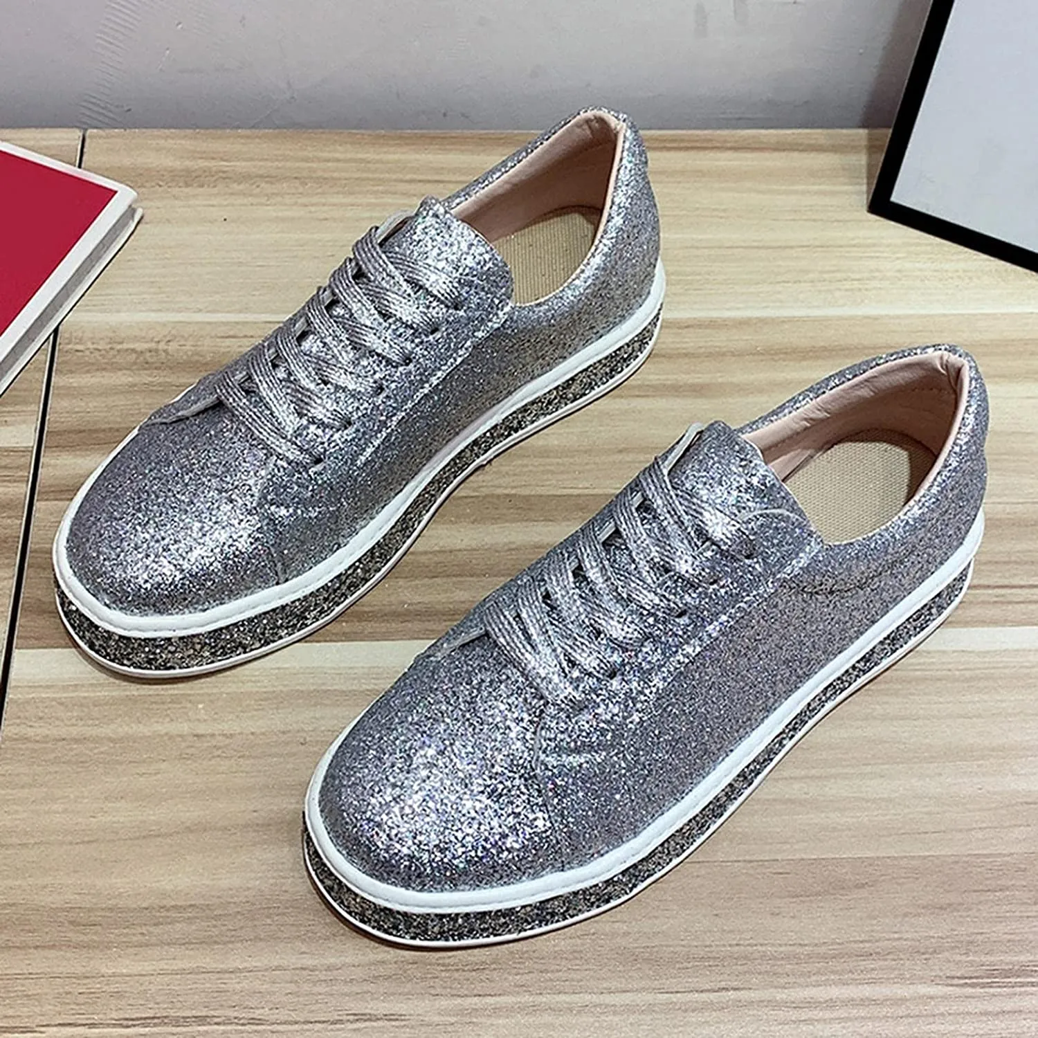 Platform Glitter Sequin Canvas Sneakers