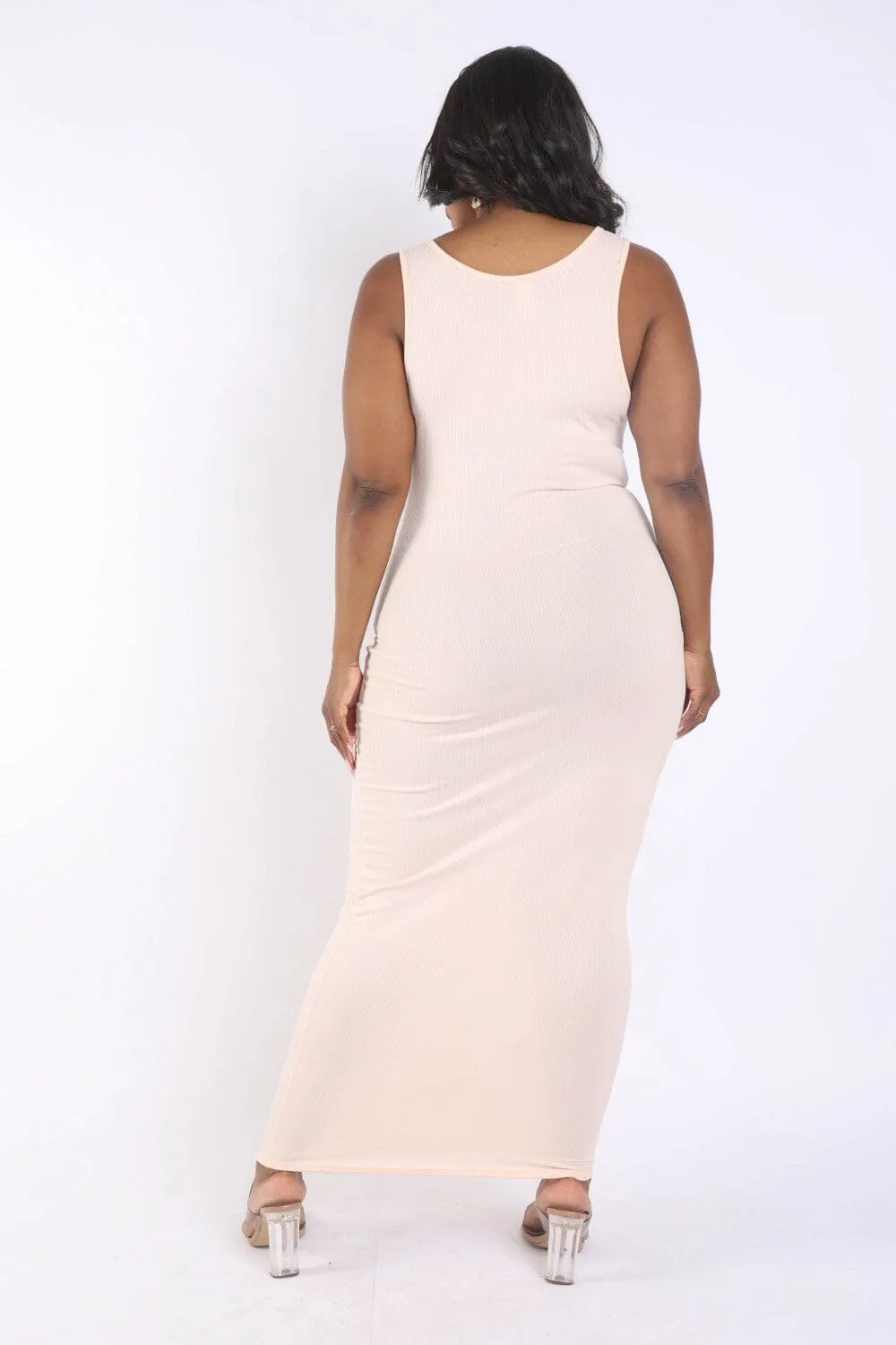 Plus Size Blush Pink Sexy Deep U Neck Ribbed Party Wrap Long Maxi Dress