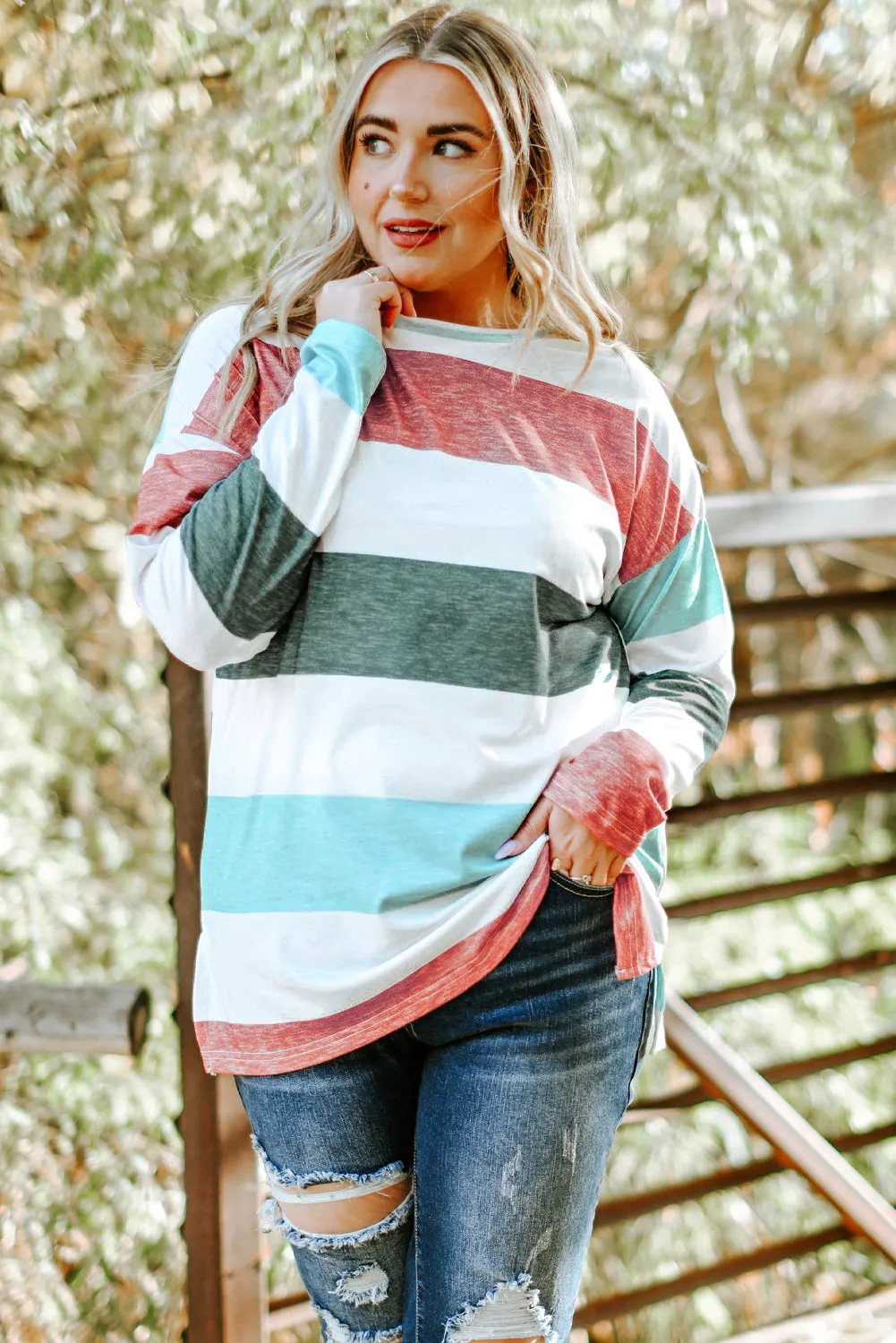 Plus Size Colorblock Pullover Top