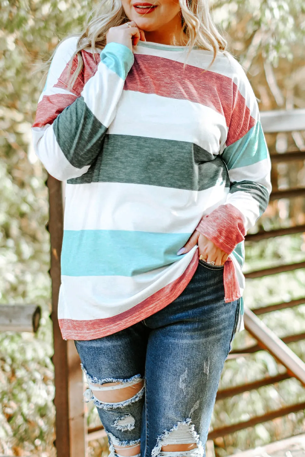 Plus Size Colorblock Pullover Top