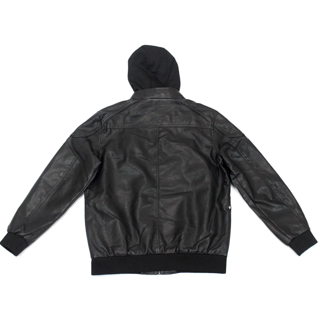 Point Leather  Black Jacket PU with Hoody