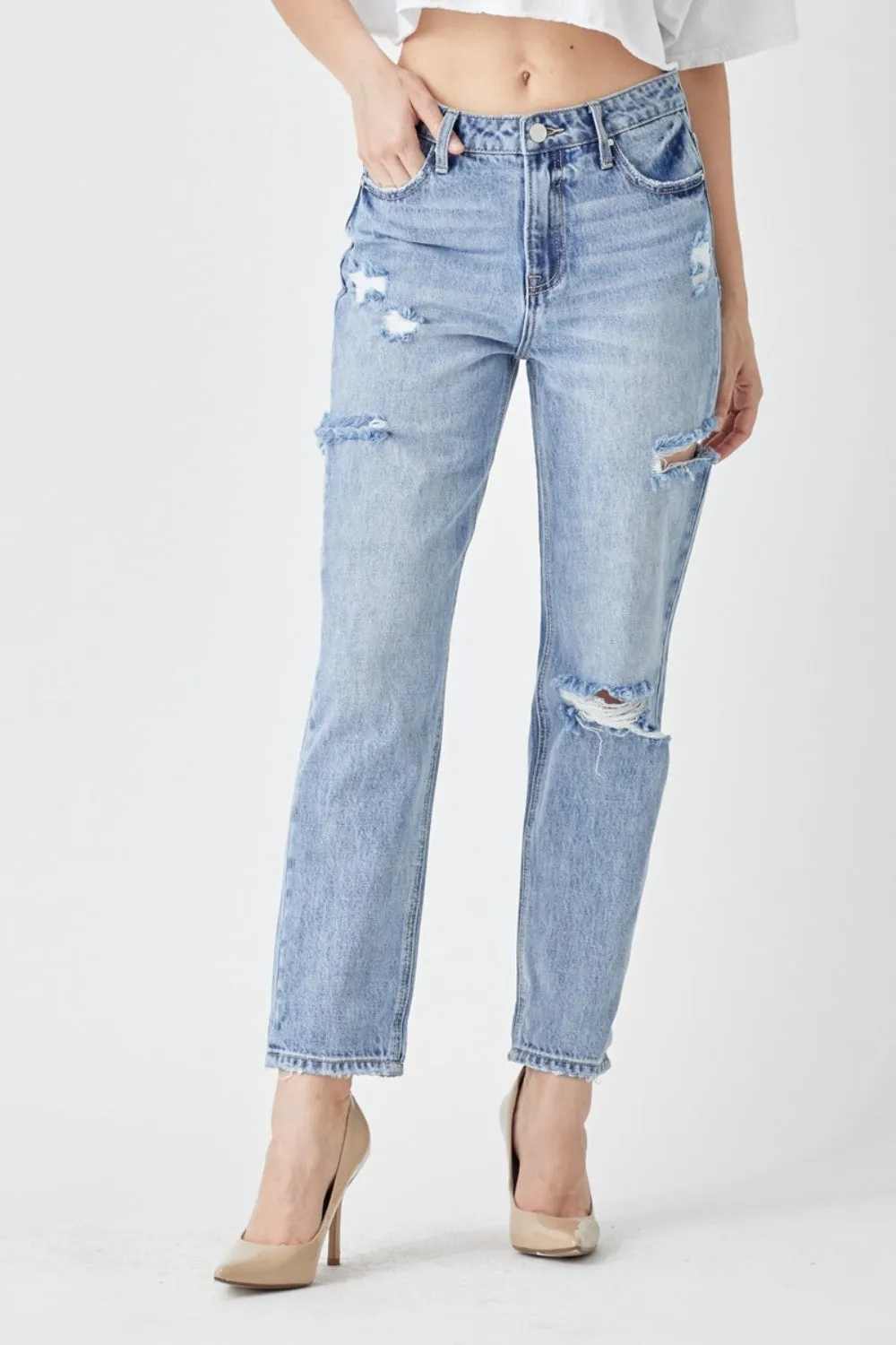 RISEN Distressed Slim Cropped Jeans