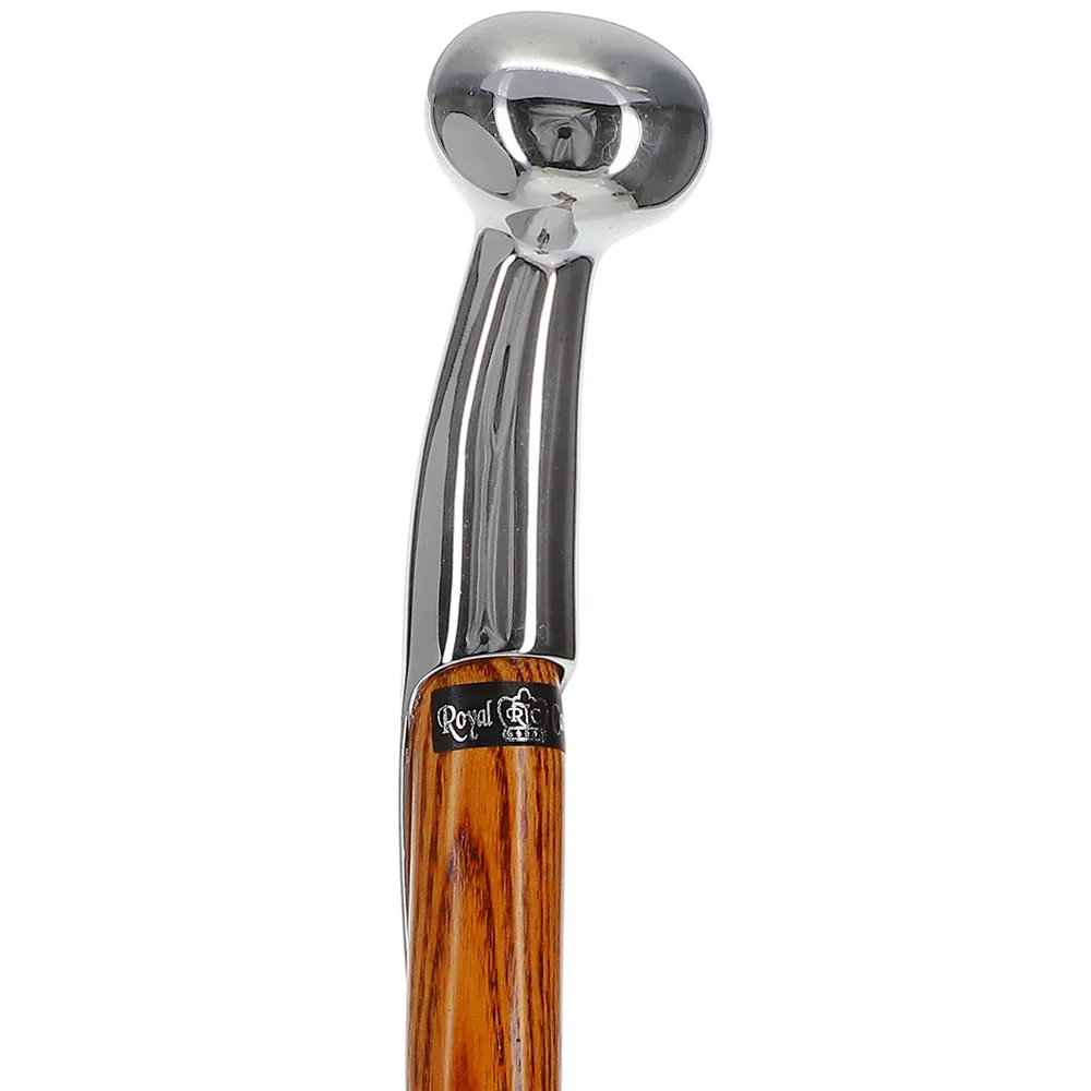 Scratch and Dent Espresso Hame Chrome Plated Handle Walking Stick With Twisted Ash Wood Shaft V2408