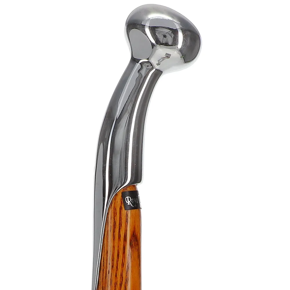 Scratch and Dent Espresso Hame Chrome Plated Handle Walking Stick With Twisted Ash Wood Shaft V2408