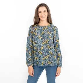 Seasalt Cloud Drift Floral Gardens Blue Blouse Long Sleeve Lightweight Tops