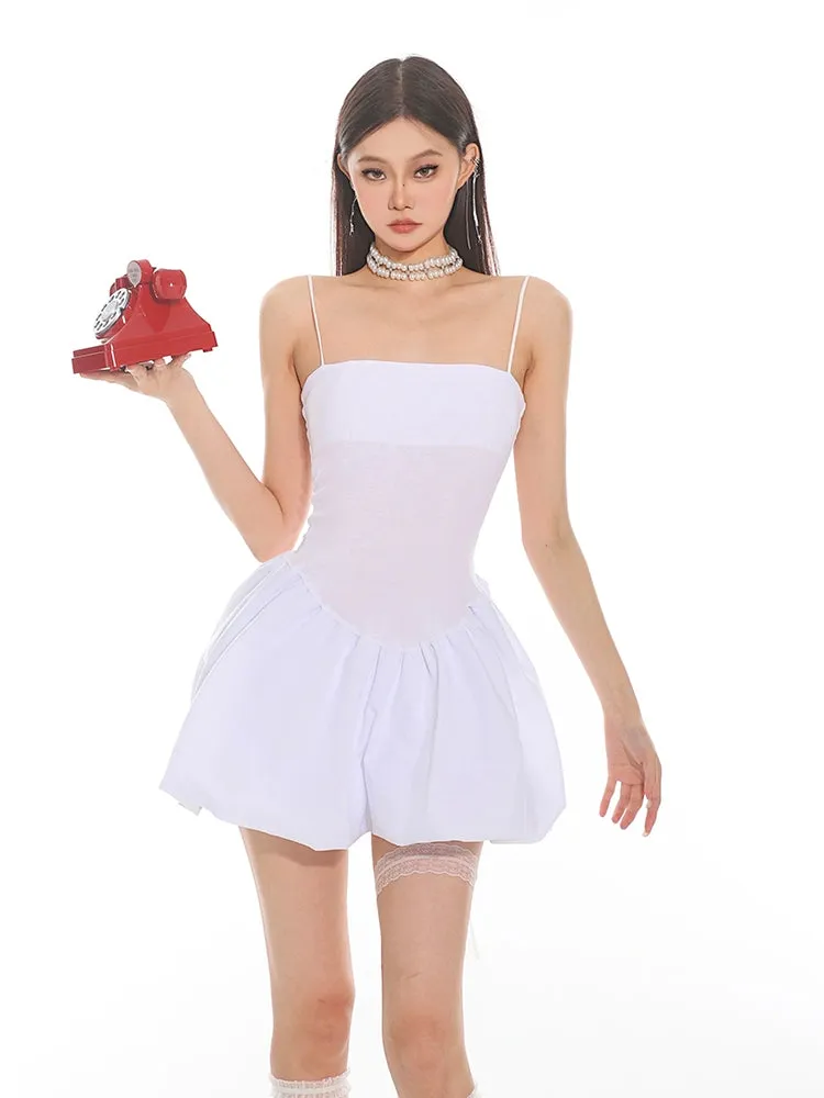 Sleeveless Spaghetti Strap Bubble-Skirt Skater Dress