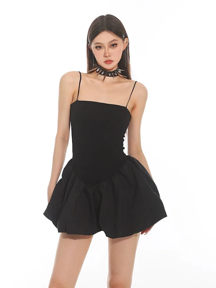 Sleeveless Spaghetti Strap Bubble-Skirt Skater Dress