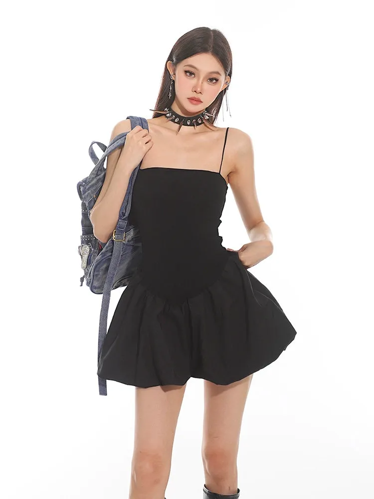 Sleeveless Spaghetti Strap Bubble-Skirt Skater Dress