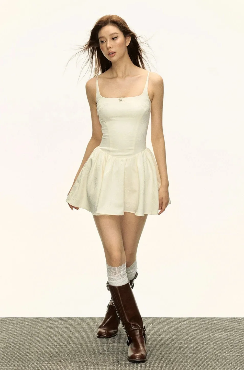 Sleeveless Square Neckline Skater Flared Mini Dress