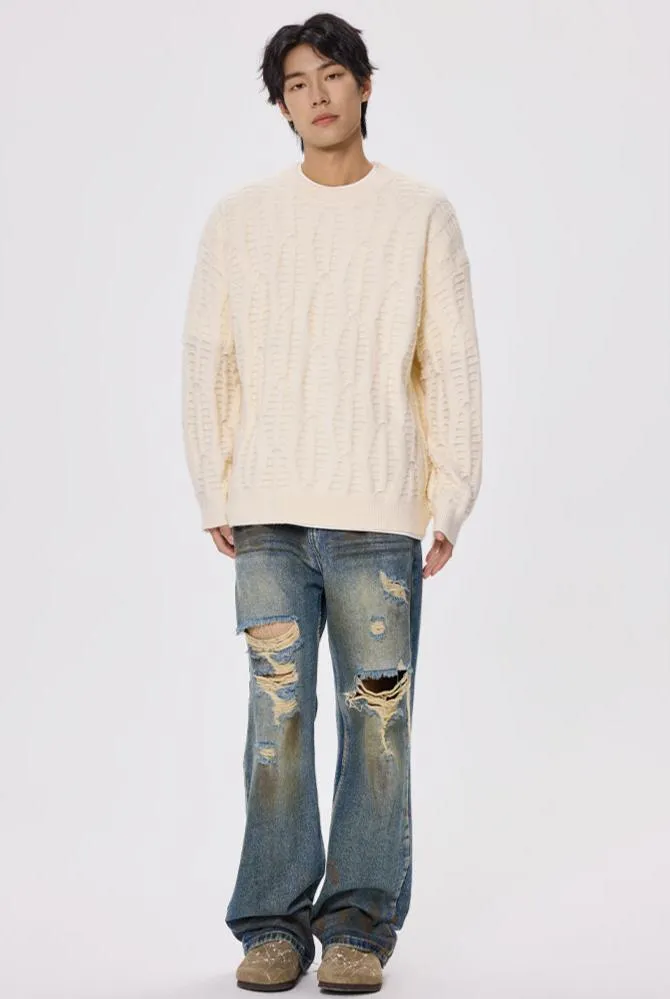 Slim Crewneck Textured Knit Sweater