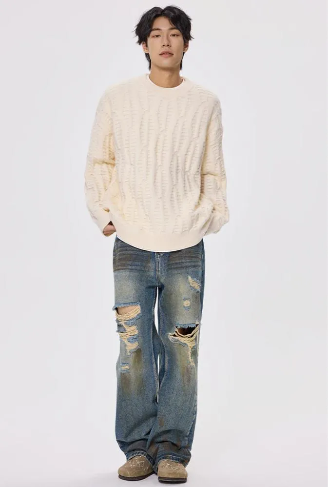 Slim Crewneck Textured Knit Sweater