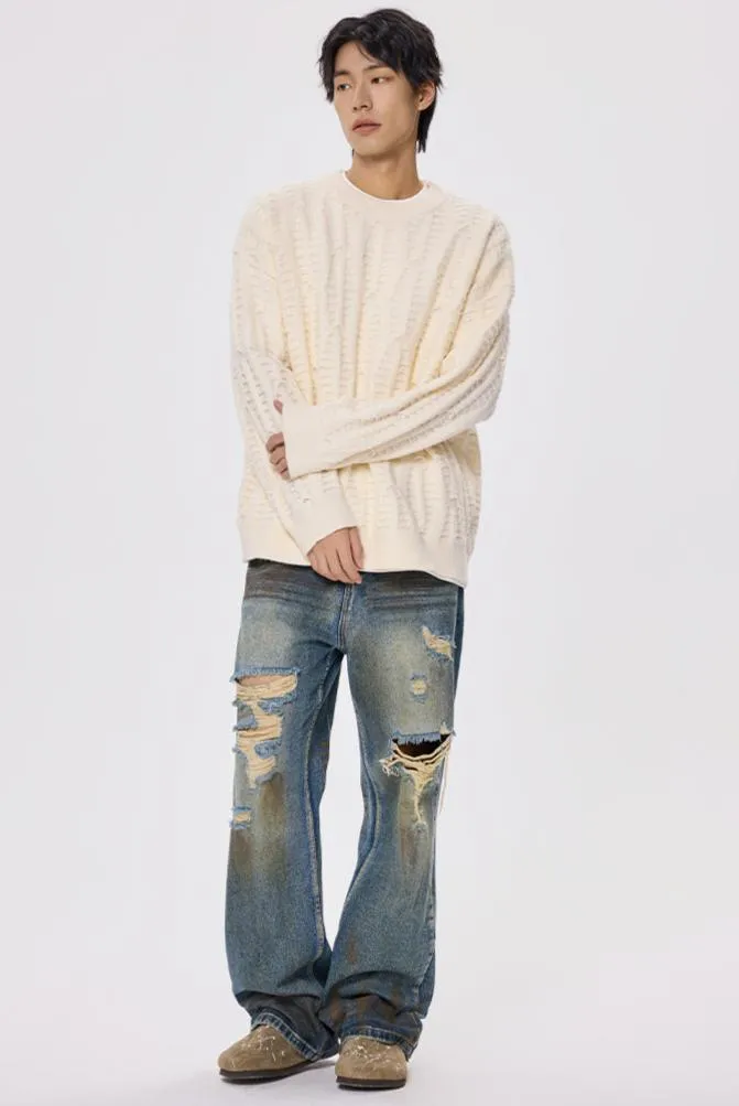 Slim Crewneck Textured Knit Sweater