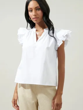 White Ruffle Cap Sleeve Top