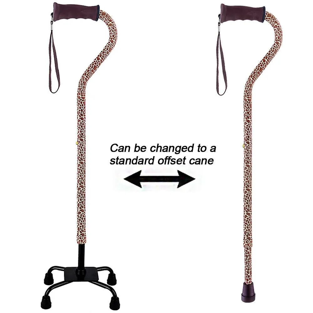 Wild Giraffe Aluminum Convertible Quad Walking Cane with Comfort Grip - Adjustable Shaft