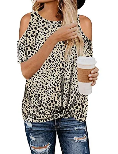 Women Leopard Print Cheetah Print Zebra Pattern Cold Shoulder T-Shirt Leopard Tunic Shirt