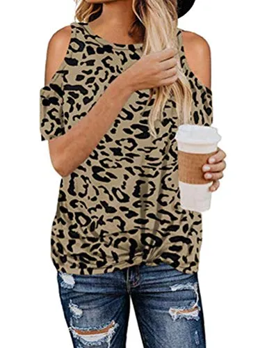 Women Leopard Print Cheetah Print Zebra Pattern Cold Shoulder T-Shirt Leopard Tunic Shirt