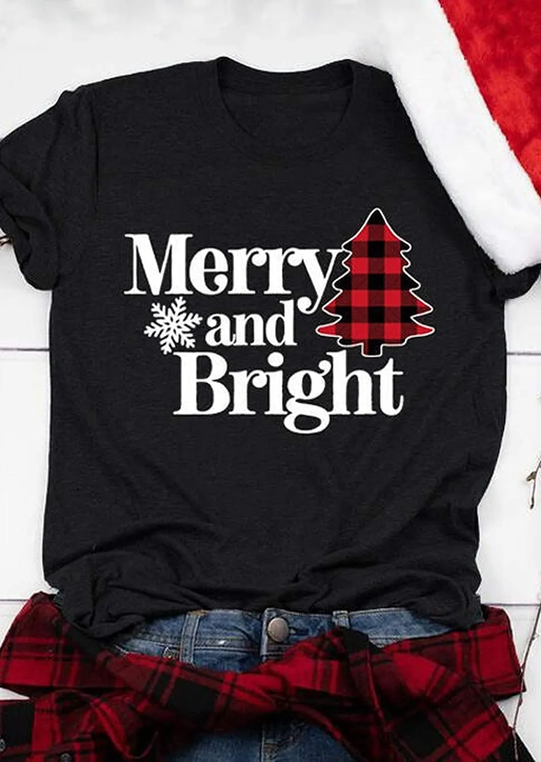 Women Merry and Bright Christmas T-Shirt Christmas Tree Shirt