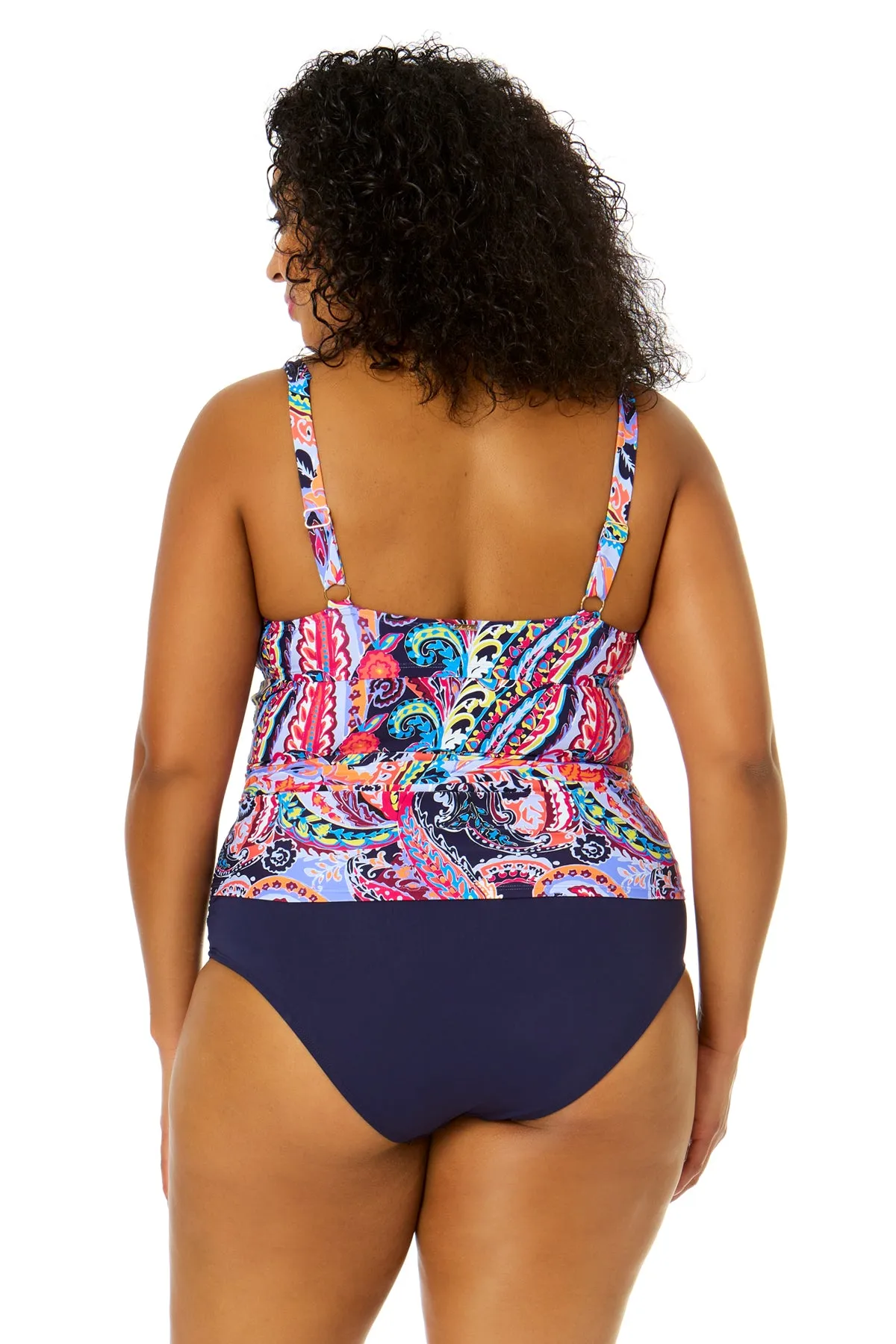 Women's Plus Size Paisley Parade Retro Twist Front Underwire Tankini Swim Top