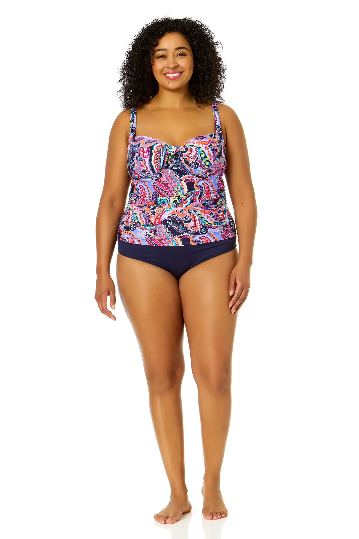 Women's Plus Size Paisley Parade Retro Twist Front Underwire Tankini Swim Top