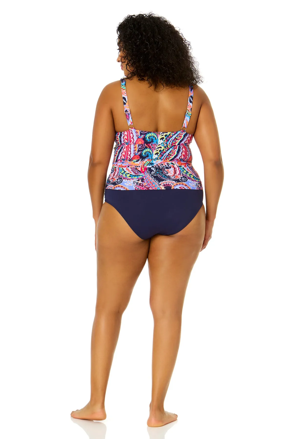 Women's Plus Size Paisley Parade Retro Twist Front Underwire Tankini Swim Top