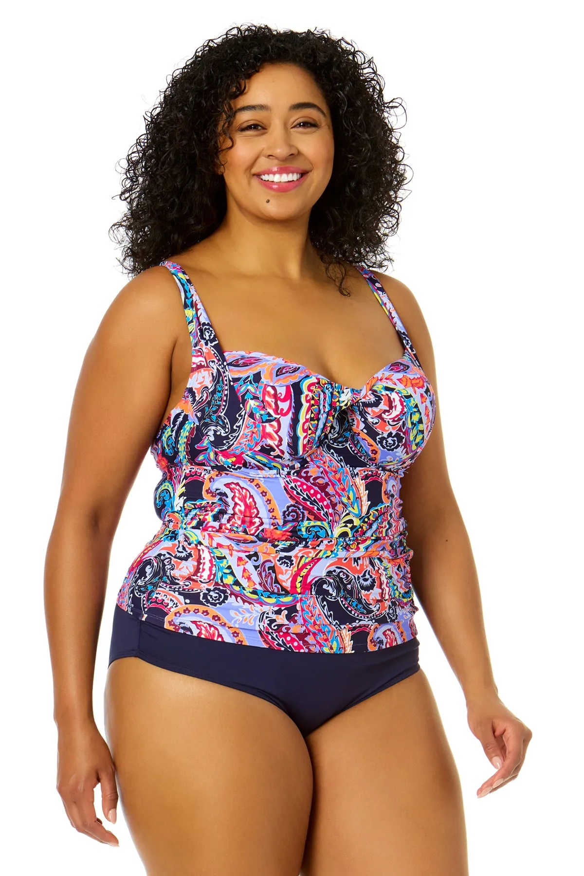 Women's Plus Size Paisley Parade Retro Twist Front Underwire Tankini Swim Top