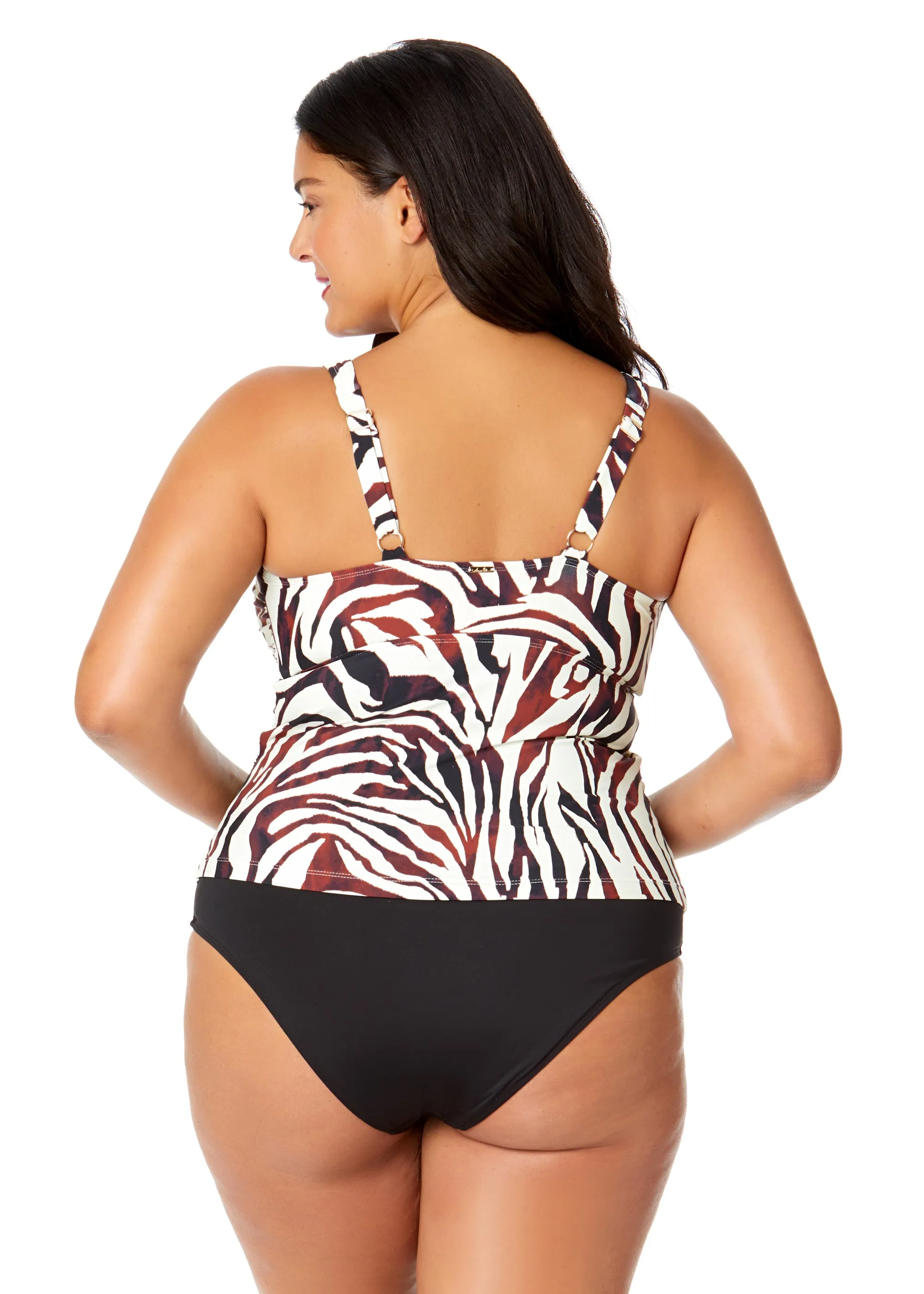 Women's Plus Tiger Dance Ring Front Tankini Swim Top