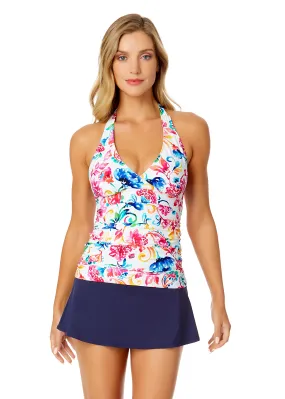 Women's Watercolor Paisley Marilyn Halter Tankini Swim Top